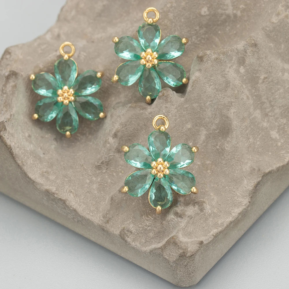 GUFEATHER,6pcs/lot,MC78,jewelry accessories,18k gold plated,nickel free,copper,zircon,hand made,flower shape,charms,diy pendants - AMULET RING STORE