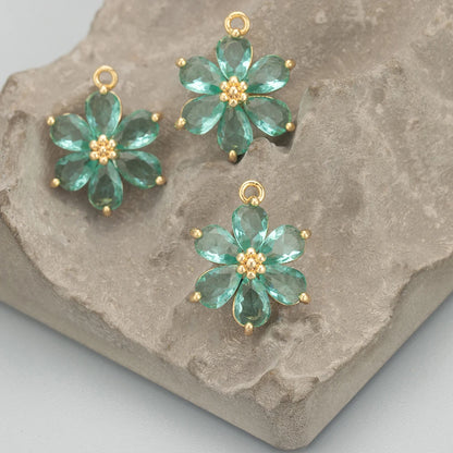 GUFEATHER,6pcs/lot,MC78,jewelry accessories,18k gold plated,nickel free,copper,zircon,hand made,flower shape,charms,diy pendants - AMULET RING STORE