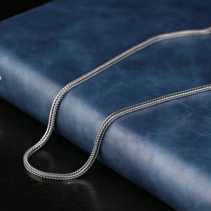 Real S925 Pure Silver Men's Necklace 1.6MM Foxtail Necklace for Men Individuality Vintage solid Silver Snake Bone Chain - AMULET RING STORE