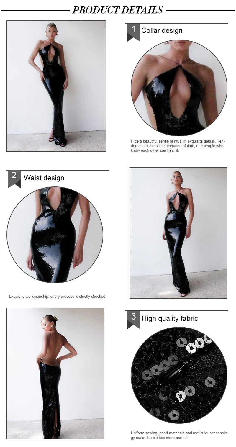 VC Luxury Black Sequin Dress - Party Wear - AMULET RING STORE