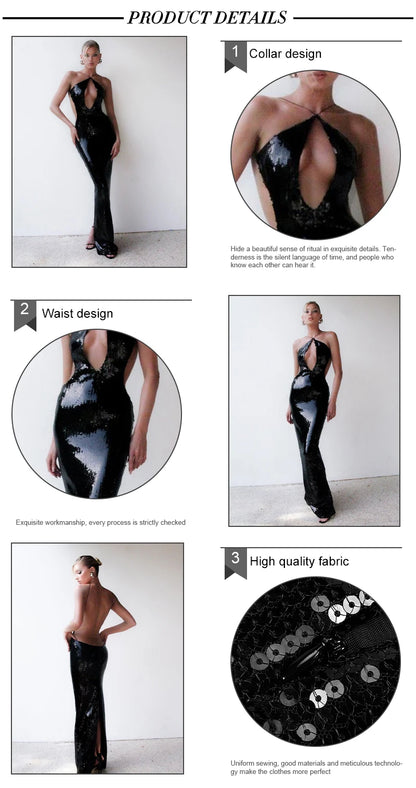 VC Luxury Black Sequin Dress - Party Wear - AMULET RING STORE