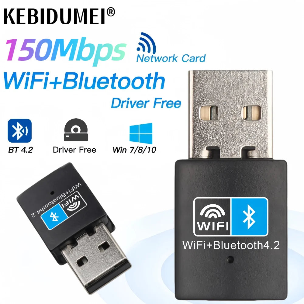 WiFi Bluetooth Wireless Adapter 150Mbps USB Adapter 2.4G Bluetooth V4.0 Dongle Network Card RTL8723DU for Desktop Laptop PC - AMULET RING STORE