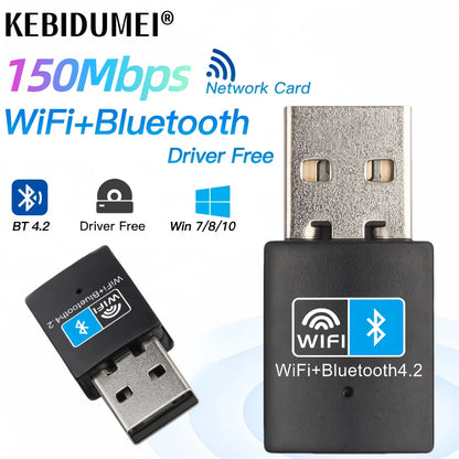 WiFi Bluetooth Wireless Adapter 150Mbps USB Adapter 2.4G Bluetooth V4.0 Dongle Network Card RTL8723DU for Desktop Laptop PC - AMULET RING STORE