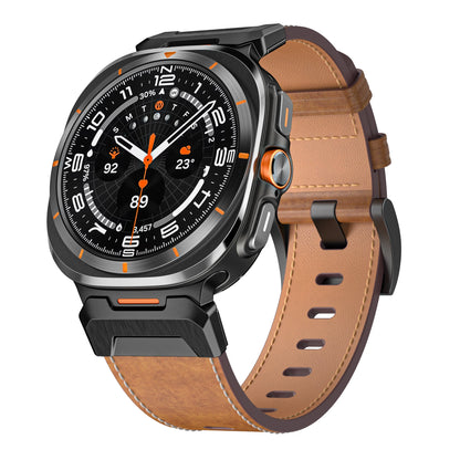 Metal+Leather Strap for Samsung Galaxy Watch Ultra 47mm Stainless Steel Business Bracelet Belt Galaxy Watch 8-7 Ultra 47mm Band