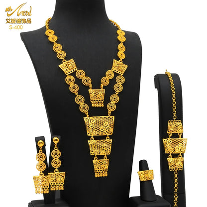 ANIID New Indian 24K Gold Color Long Necklace Set Nigerian Party Bridal Wedding Ethiopian Luxury Dubai Jewelry Wholesale Gifts