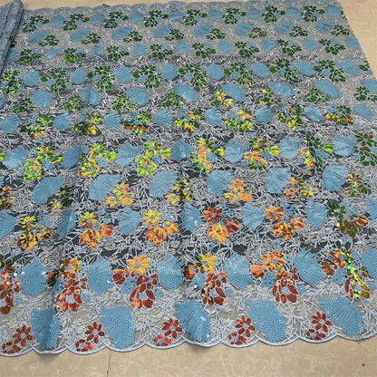 African Nigerian Tulle Lace Fabric - 3D Sequins Embroidery