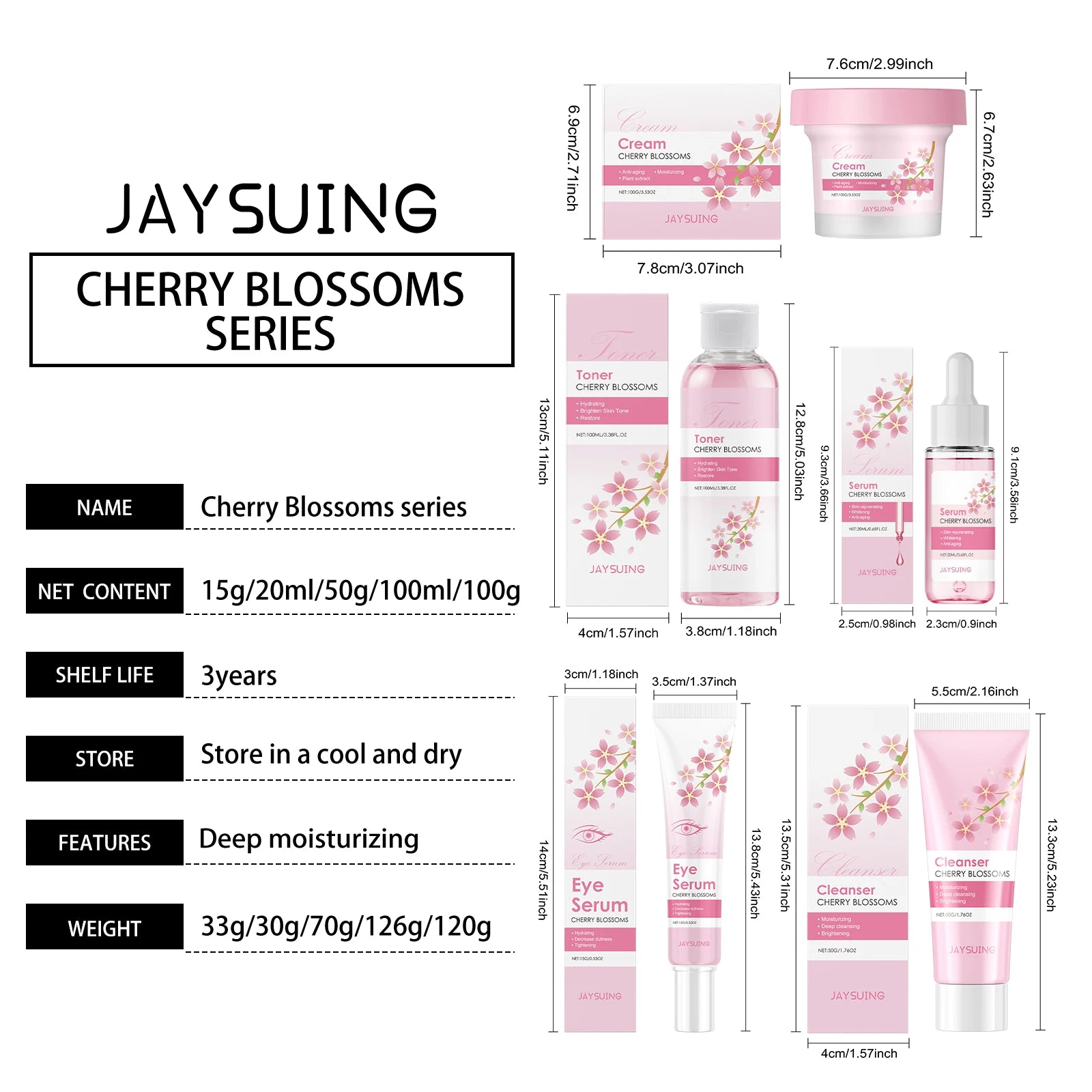 Sakura Skincare Set Moisturizer Face Cream Serum Toner Facial Cleanser Eye Cream Anti-Wrinkle Brighten Face Care Kit for Women - AMULET RING STORE