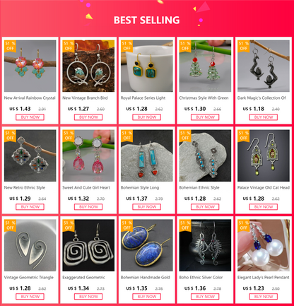 Vintage Style Big Round Shape Drop Earrings Inlaid Shiny Synthetic Gems Boho Style Hook Earrings