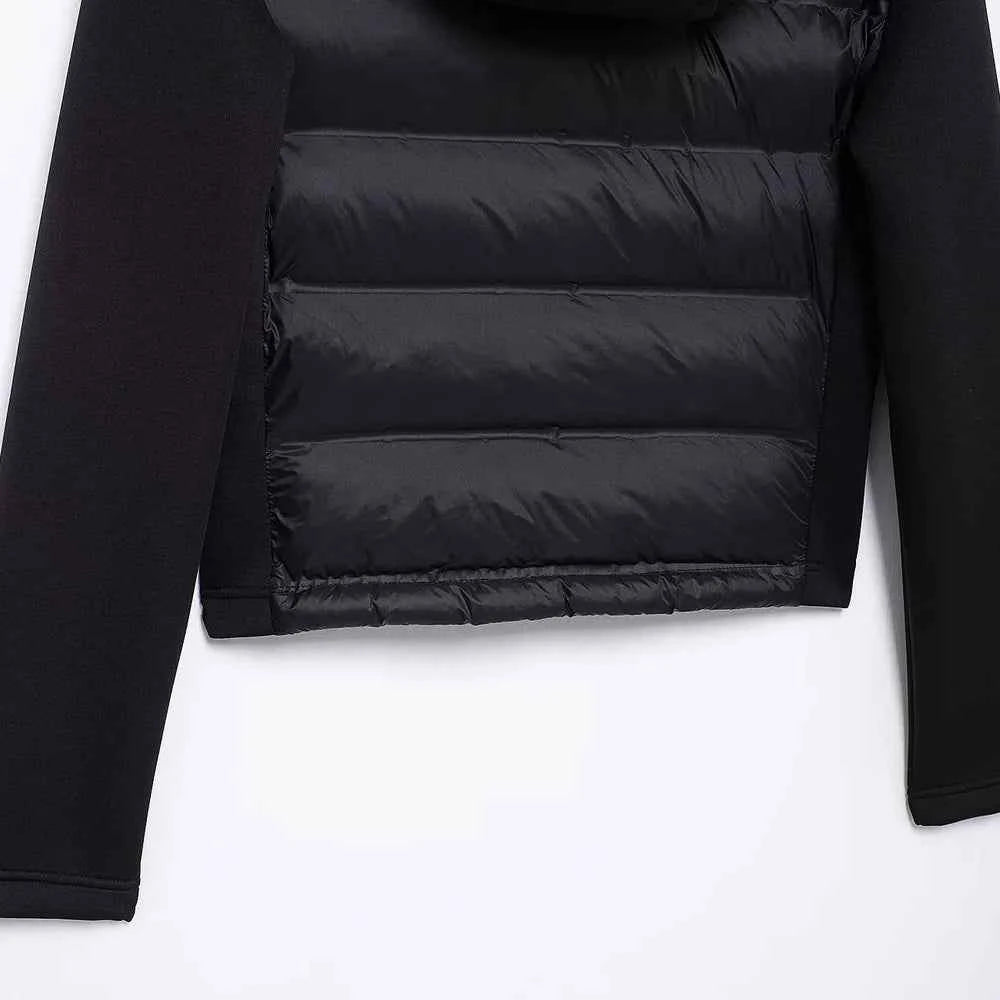 Hooded Patchwork Padded Jacket Coat with Pockets for Women, Long Sleeve, Front Zipper, Female Outerwear, Chic Tops, Fashion