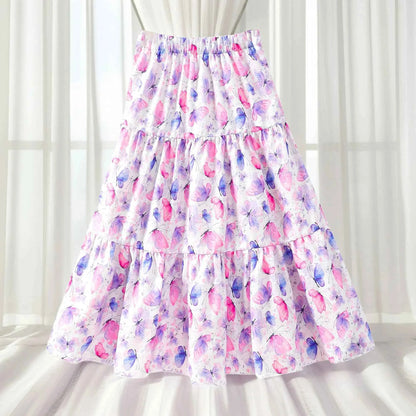 2024 Long Skirt Teens Girls Clothing 8-12 Y Summer Style Casual Fashion Floral Butterfly A-Line Birthday Gift Children Skirt