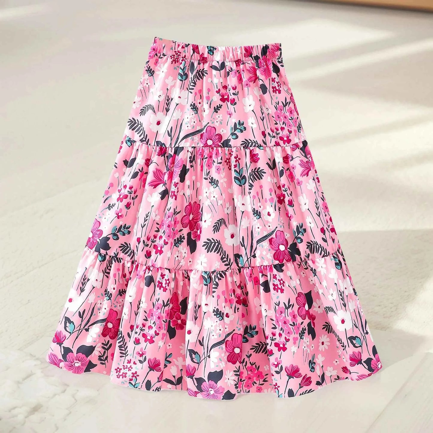 2024 Long Skirt Teens Girls Clothing 8-12 Y Summer Style Casual Fashion Floral Butterfly A-Line Birthday Gift Children Skirt