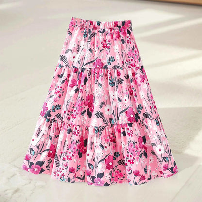 2024 Long Skirt Teens Girls Clothing 8-12 Y Summer Style Casual Fashion Floral Butterfly A-Line Birthday Gift Children Skirt