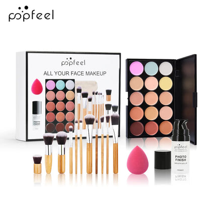 POPFEEL All-in-One Makeup Kit Gift Set with Eyeshadow Palette Foundation Lip Gloss Blush Brushes Eyeliner and More Beauty Gifts - AMULET RING STORE