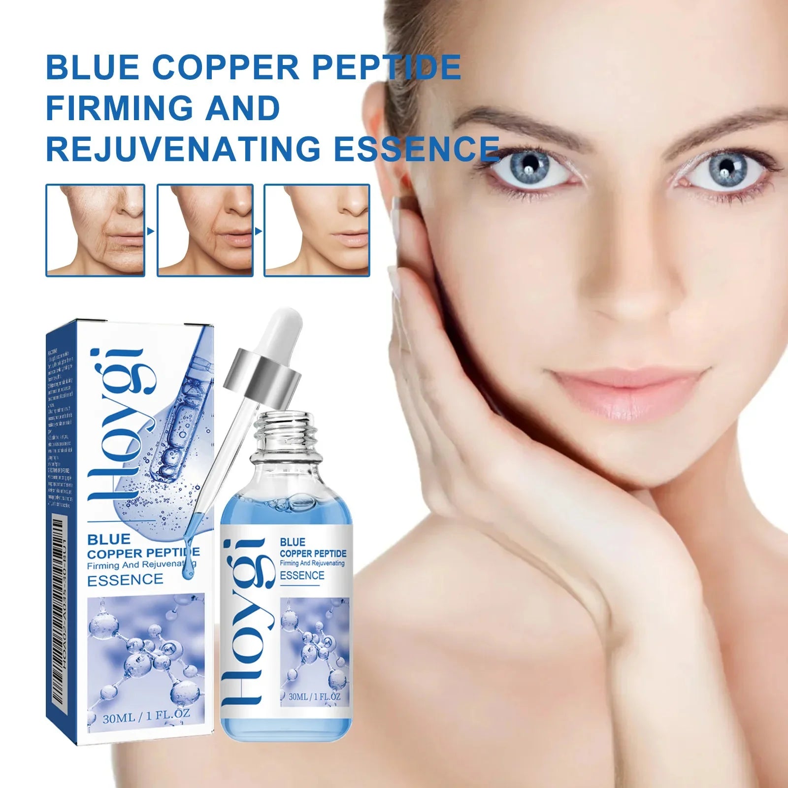 Hoygi Blue Copper Peptide Serum Anti Wrinkles Aging Rejuvenating Facial Lifting Moisturizing Brighten Skin Tone Skin Cosmetics - AMULET RING STORE