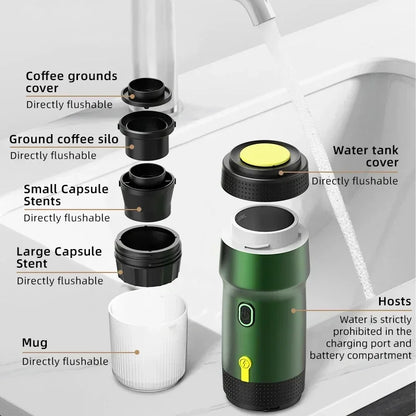 Electric Portable Coffee Machine Portable Italian Espresso Machine for Car & Home 3-in-1 Capsule Powder Travel Coffee Maker - AMULET RING STORE