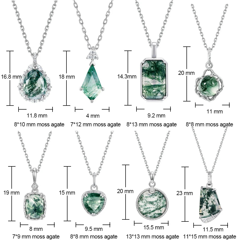 WES 100% 925 Silver Natural Unique Moss Agate Pendant Necklace for Woman Forest Jewelry Engagement Gift Boho Style Wholesale - AMULET RING STORE