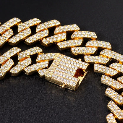 Iced Out Bling AAA Rhinestones Prong Cuban Link Chain Men's Necklace 2 Row Crystal Curb Cuban Chain Hip Hop Jewelry 13/14/20MM - AMULET RING STORE