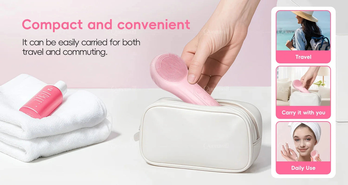 Electric Sonic Waterproof Facial Cleansing Brush Rechargeable Hot compress Deep Pore Cleaner Silicone Cleanse Skincare Device