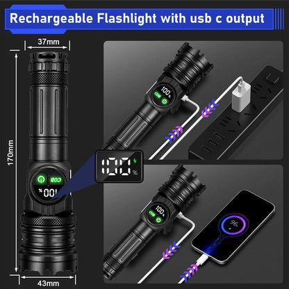 Super Bright Rechargeable LED COB Flashlight With 9 Lighting Modes Multifunction Magnetic Outdoor Waterproof Lamp18650 Battery - AMULET RING STORE