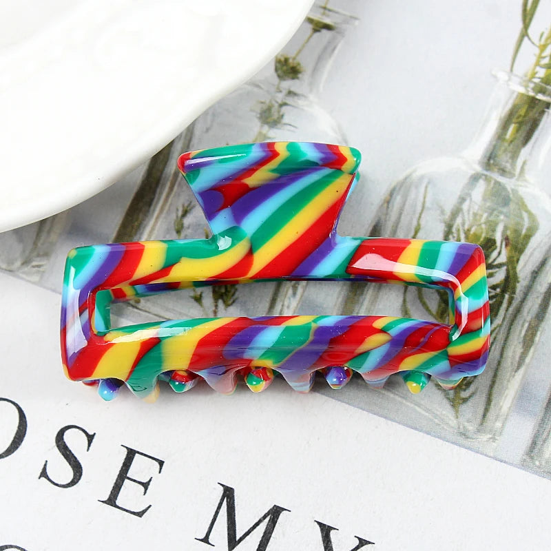 Mini Women's Hair Clips Colorful Geometric Hollow Crab Claw Clip Acetate Leopard Print Fashion Girls Hairpin Hair Accessories - AMULET RING STORE