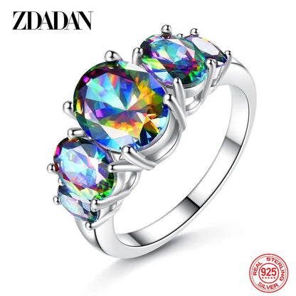 ZDADAN 925 Sterling Silver Amethyst Finger Ring For Women Fashion Wedding Jewelry Gifts