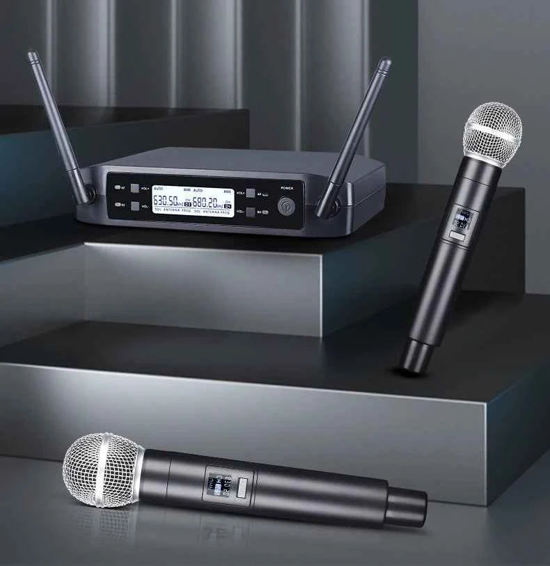 Wireless Microphone Handheld Dual Channels UHF Fixed Frequency Dynamic Mic For Karaoke Wedding Party Band Church Show