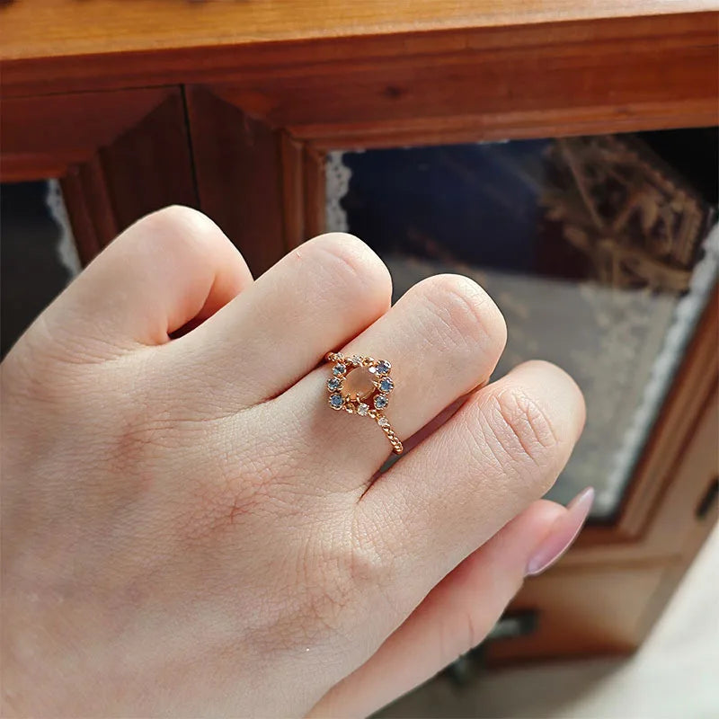 LAMOON Vintage Natural Orange Moonstone Ring For Women Exquisite Luxury Court Style 925 Sterling Silver Gold Plated Fine Jewelry