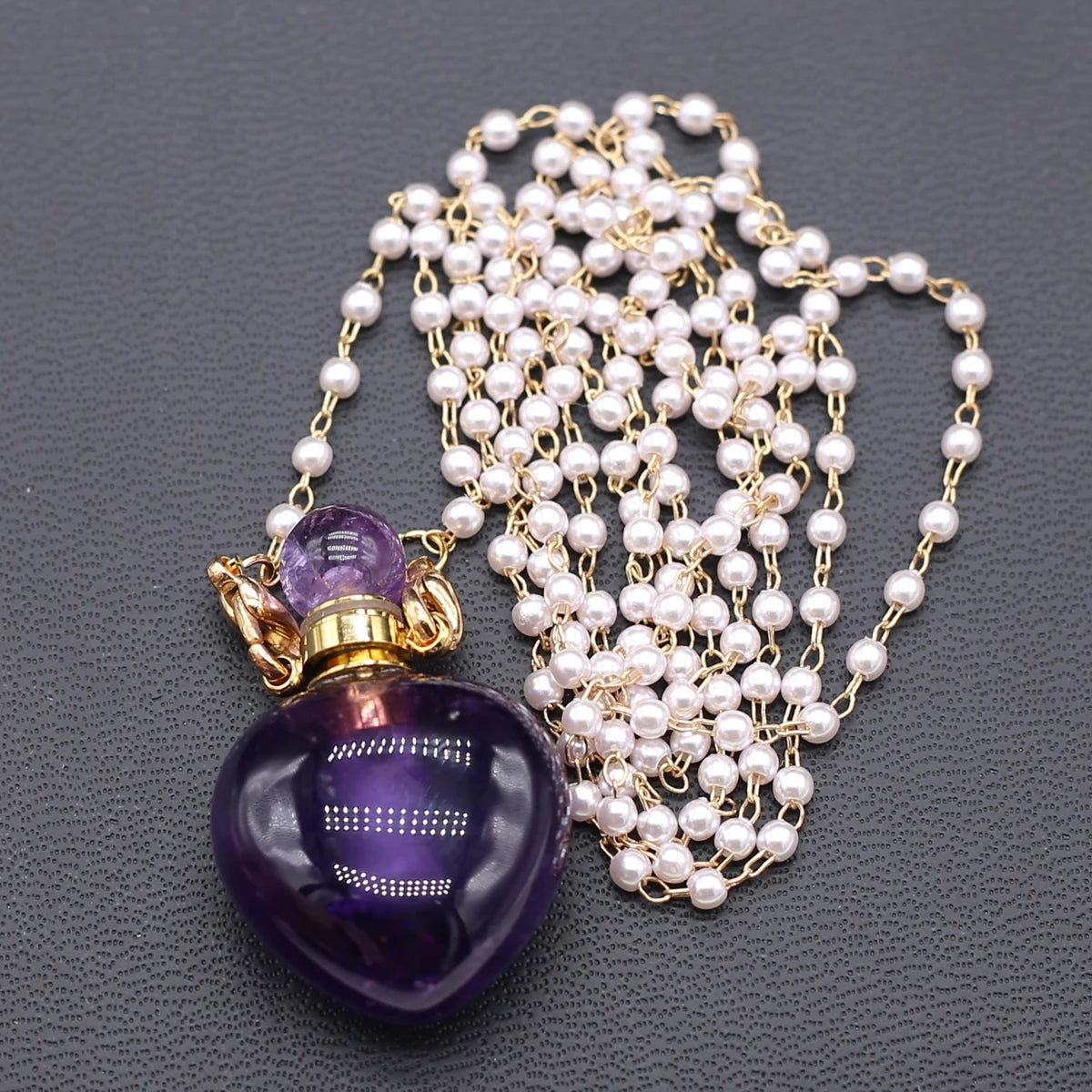 Natural Amethysts Perfume Bottle Pendant Necklace Pearl Chains Essential Oil Diffuser Agates Pendant Necklace For Women Jewerly - AMULET RING STORE