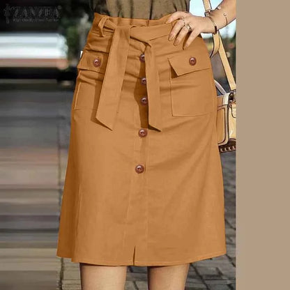ZANZEA Cargo Skirts Elegant Women Evangelical Faldas  Mujer Office Lady High Waist Saias Summer 2024 Casual Buttons Up Jupes