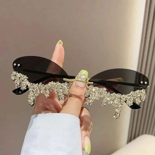 Diamond Rimless Sunglasses Women Luxury Brand Rhinestone Sun Glasses Ladies Sexy Tear Shape Punk Party Eyewear gafas de sol