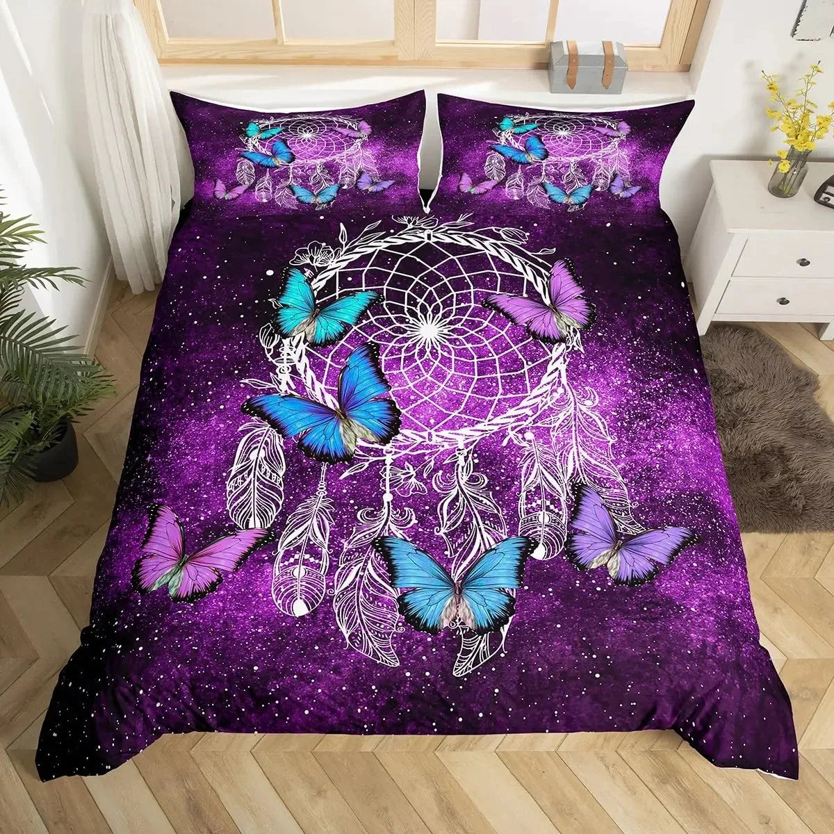 Dream Catcher Bedding Set Boho Mandala Duvet Cover Twin King,Exotic Tribal Feather Comforter Cover Starry Sky Galaxy Quilt Cover