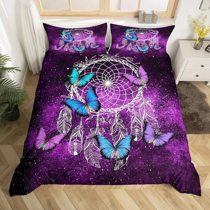 Dream Catcher Bedding Set Boho Mandala Duvet Cover Twin King,Exotic Tribal Feather Comforter Cover Starry Sky Galaxy Quilt Cover