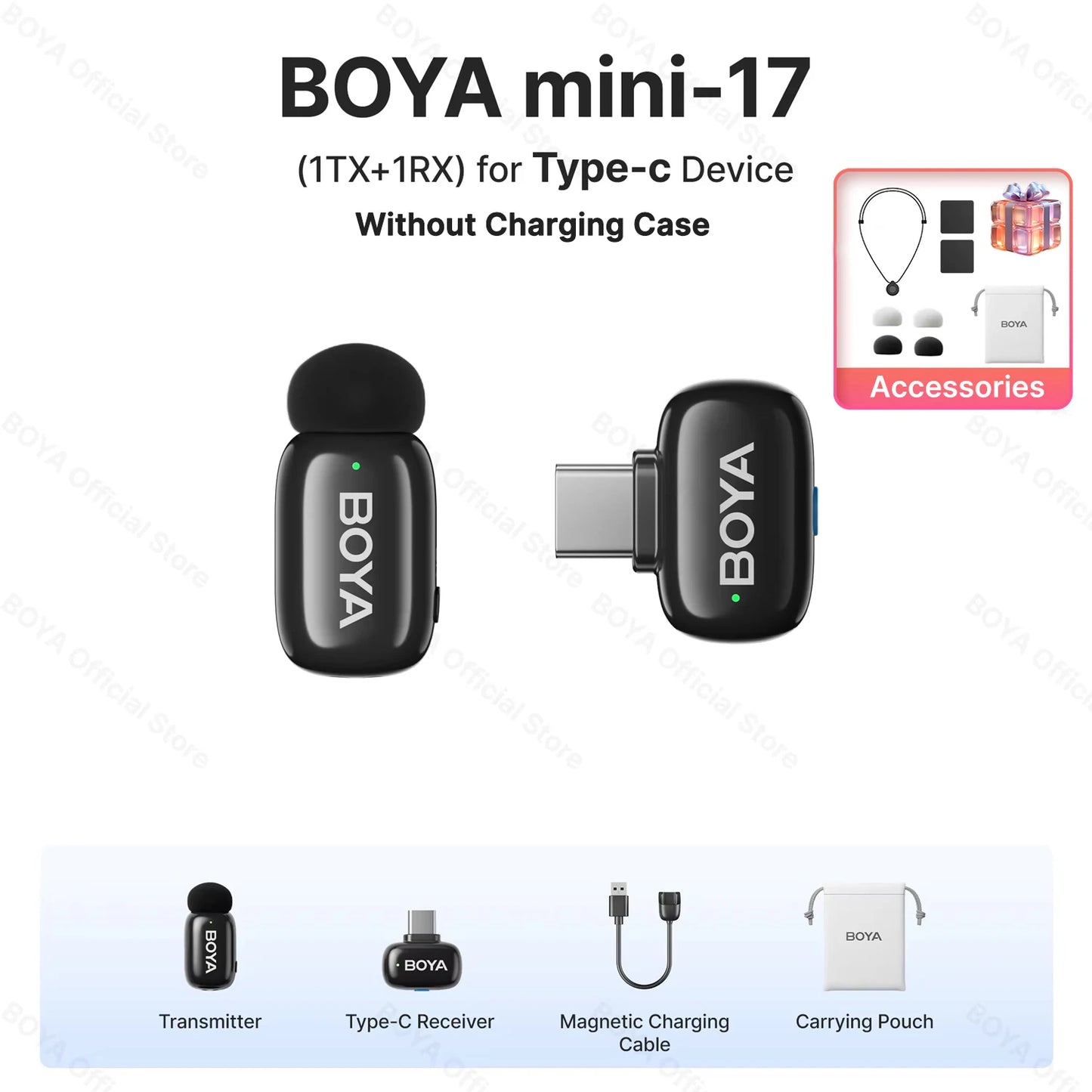 BOYA BOYA Mini Wireless Lavalier Microphone for iPhone 15/16 Android Phone USB-C Devices for Live Streaming Video Recording Vlog