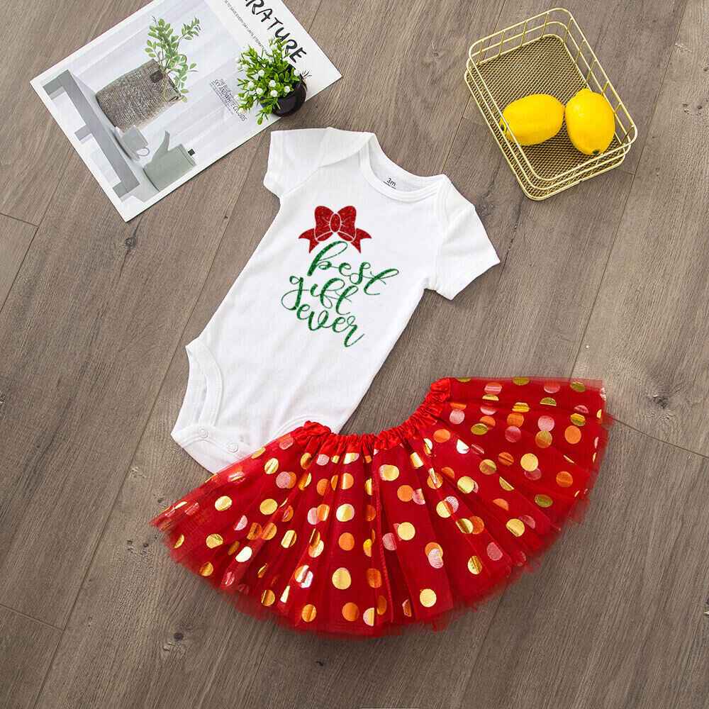 My 1st Christmas Baby bodysuit + Dress set Christmas Party Baby girl Dresses Infant short Sleeve cake Dress Set Toddler Clothing