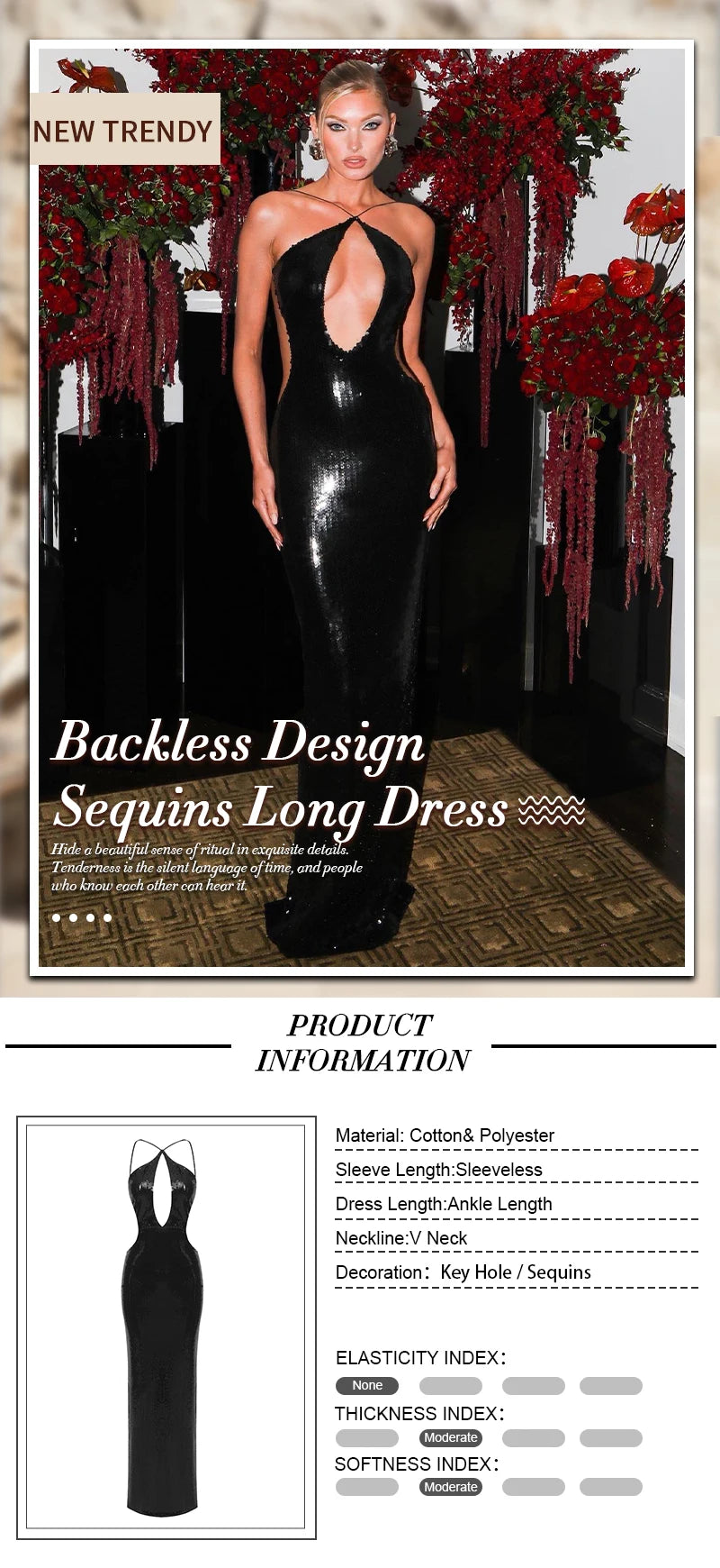 VC Luxury Black Sequin Dress - Party Wear - AMULET RING STORE