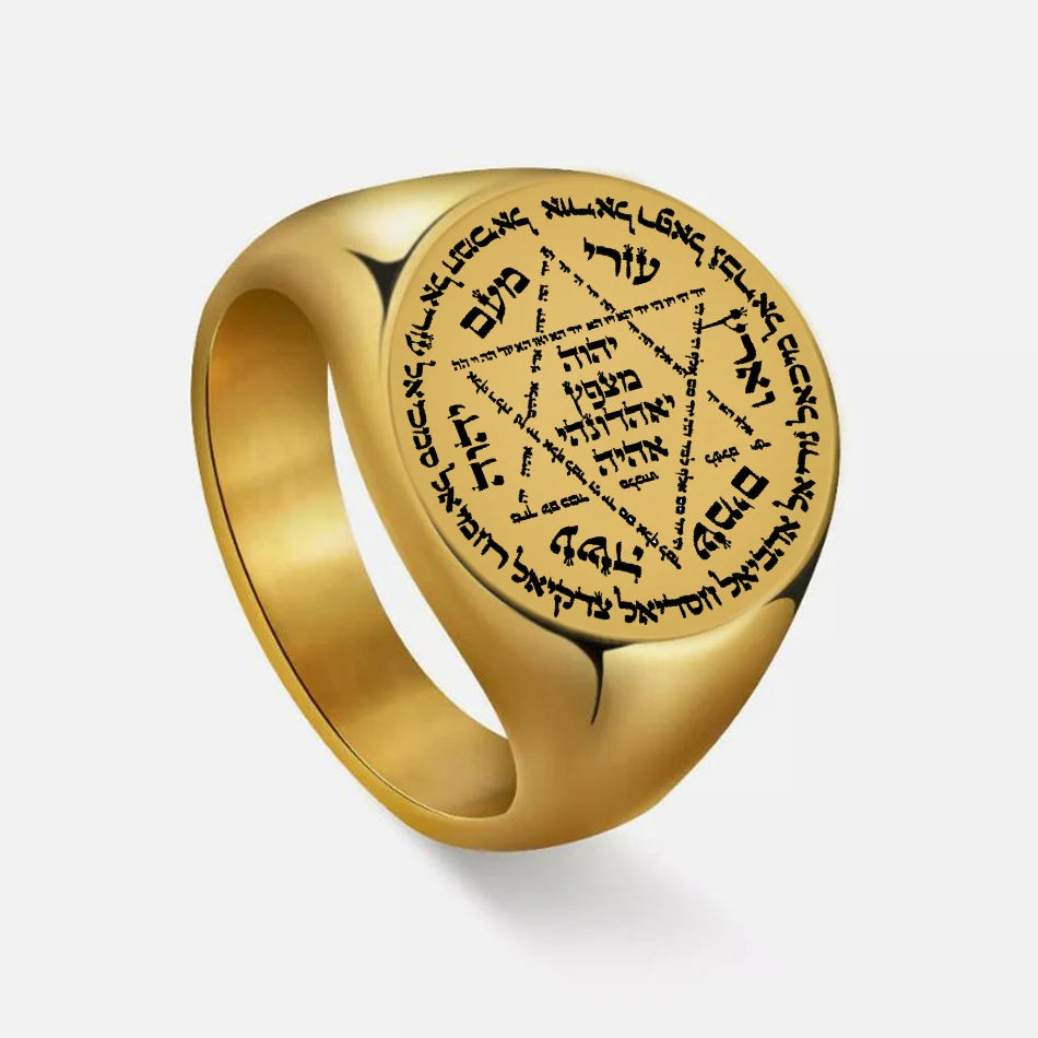 R054 Protect God Pendant Kabbalah Amulet Names of 12 angels & Star of David Talisman Jewelry Laser Engraved Stainless Steel Ring