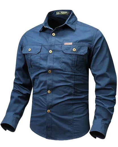Retro Cargo style Men's Long Sleeve Shirt With Pocket Design, Men'sCasual Button Up Shirt For Spring Fall Qutdoo