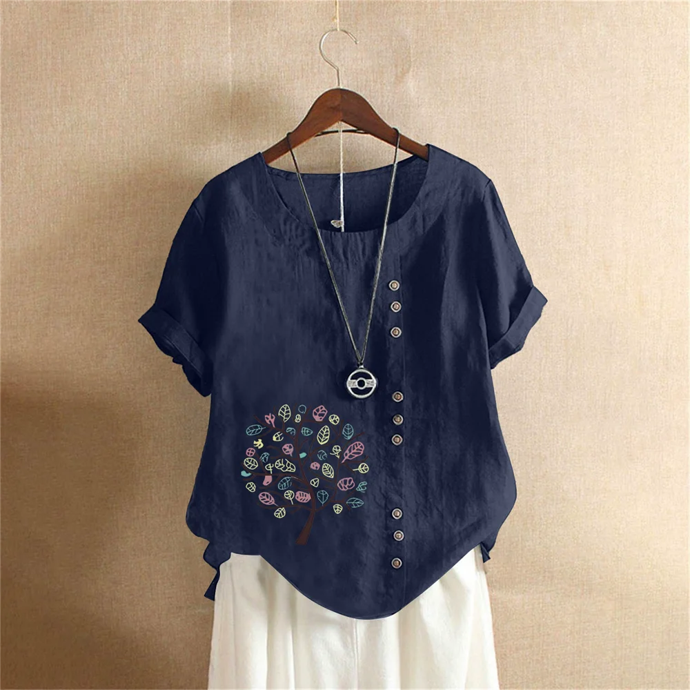 Cotton Linen T Shirt Women's Clothing Summer Retro Ladies Tops Tee Casual Loose Short Sleeve T-shirt Woman Ropa Blusas Tshirt