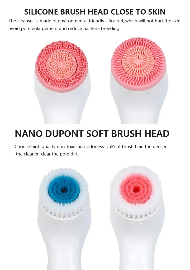 3 In 1 Electric Cleansing Brush Vibrations Facial Cleaner Face Massager Sonic Rotating Cleansing Brush Face Deep Cleansing Tool