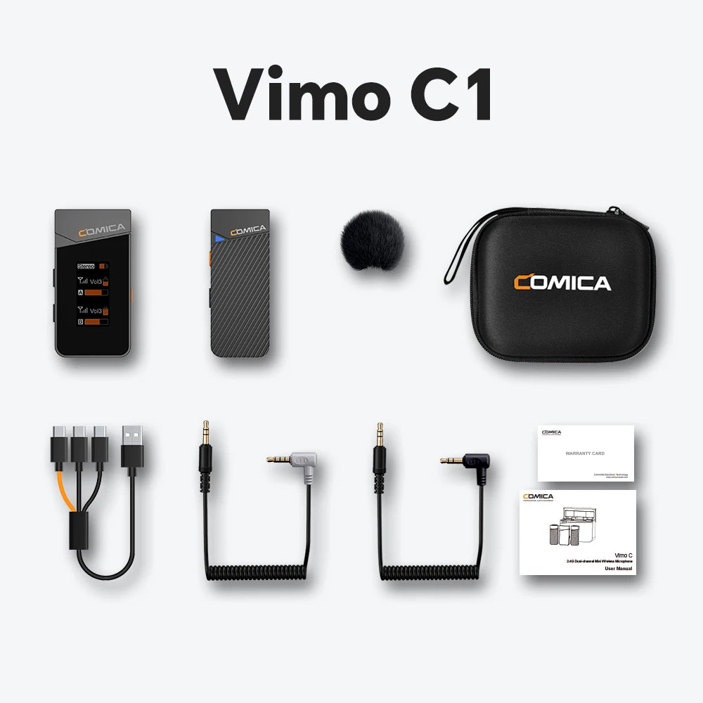 COMICA Vimo C 2.4G Mini Wireless Lapel Microphone with Charging Case, for Smartphone Camera Podcast Interview YouTube Facebook