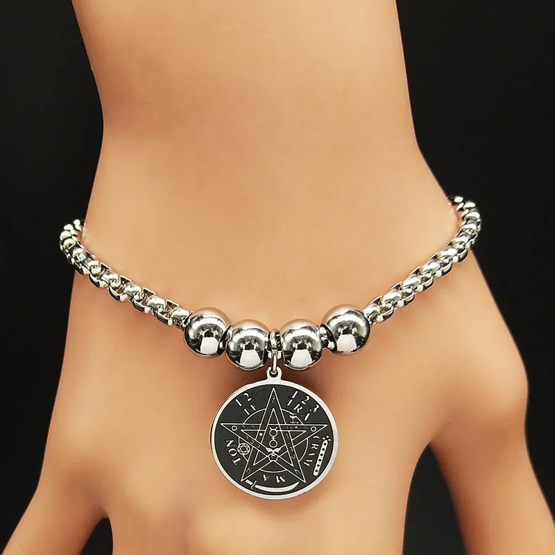 Tetragrammaton Stainless Steel Cuff Bracelet Women Pentagram Bracelets & Bangles Jewelry bracelet femme manchette B1780S02