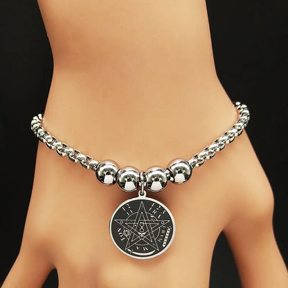 Tetragrammaton Stainless Steel Cuff Bracelet Women Pentagram Bracelets & Bangles Jewelry bracelet femme manchette B1780S02