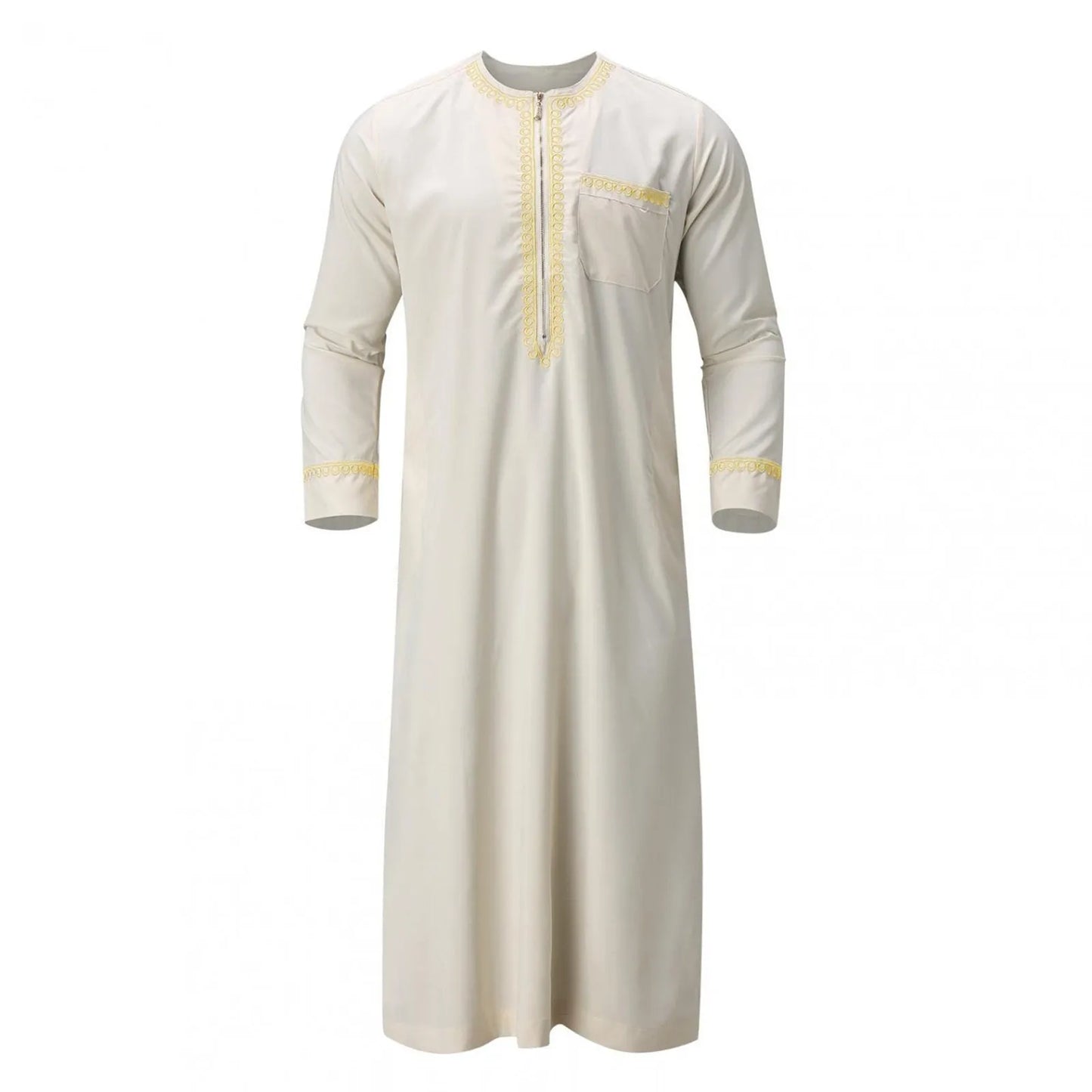 Traditional Muslim Clothing Men's Muslim Shirt robe embroidery Islamic Royalty Dubai Robe O-Neck Long Sleeve Retro Loose Abaya - AMULET RING STORE