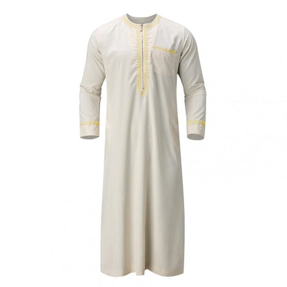 Traditional Muslim Clothing Men's Muslim Shirt robe embroidery Islamic Royalty Dubai Robe O-Neck Long Sleeve Retro Loose Abaya - AMULET RING STORE
