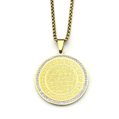 Islam Muslim Allah Quran Medal Stainless Steel Necklace for Women Men Gold Color Rhinestones Arabic Pendant Necklaces Jewelry