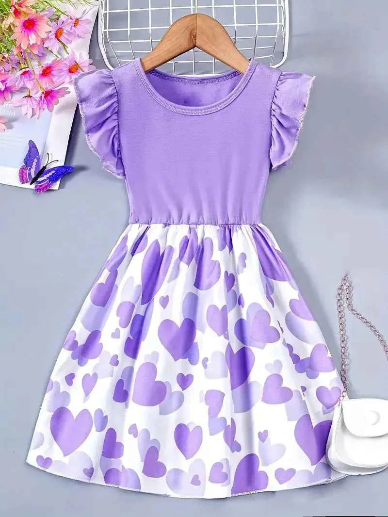1pcs Summer New Girl's Dress Clothing Childrens Love Print Casual Dresses Princess Sweet Cute Kid's Babys Knit Clothes 100-130cm