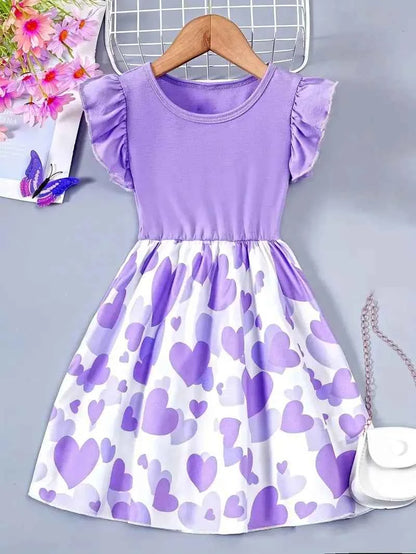 1pcs Summer New Girl's Dress Clothing Childrens Love Print Casual Dresses Princess Sweet Cute Kid's Babys Knit Clothes 100-130cm