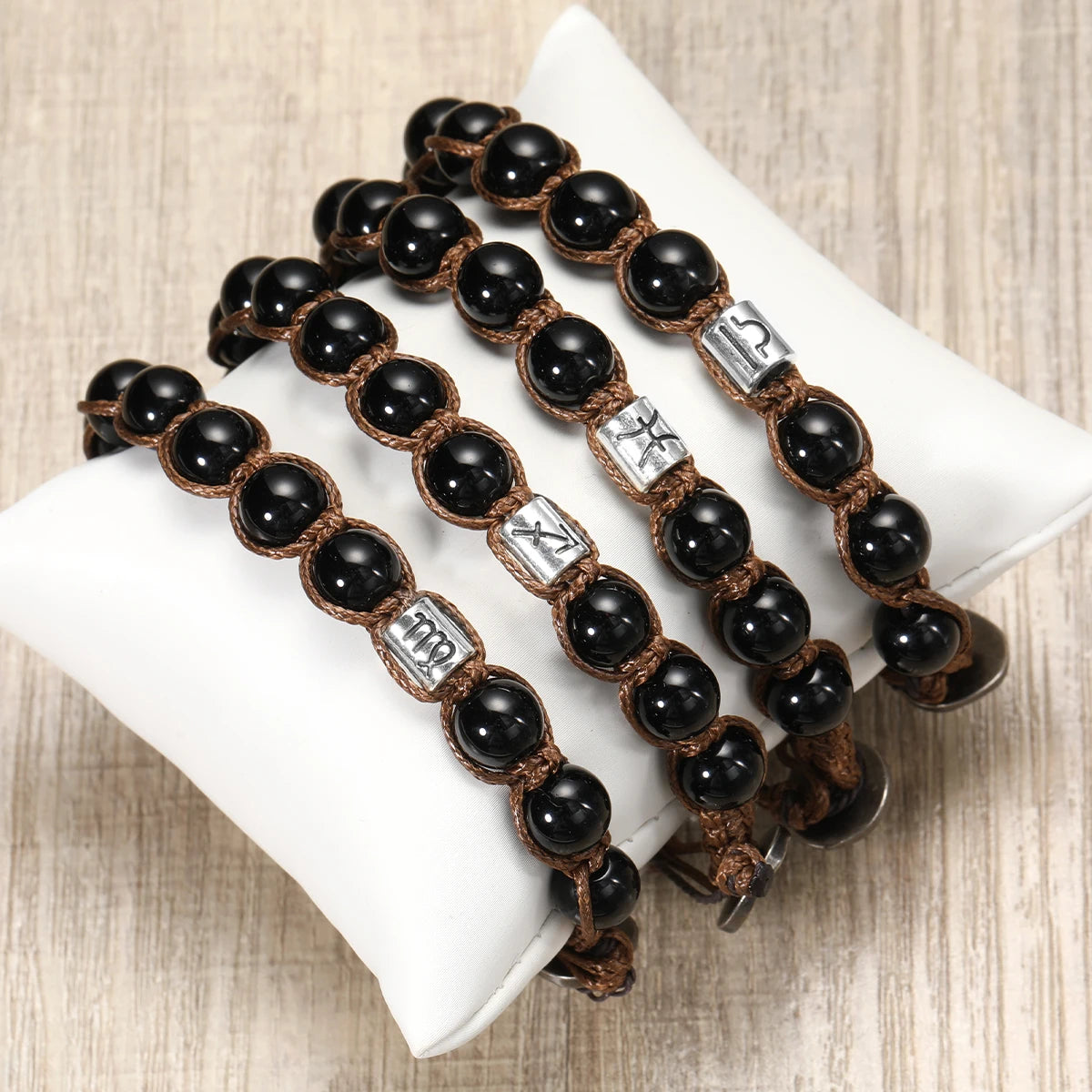 12 Zodiac Natural Stone Obsidian Hand-Woven Bracelets Cancer  Pisces Men's Bracelets Couples Friendship Jewelry pulseras hombre