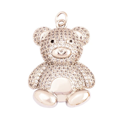 Luxury Fine Inlaid Rainbow Cubic Zirconia Charm Pendant,Cute Bear Jewelry Necklace Bracelet Making Wholesale Supplies M85 - AMULET RING STORE