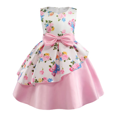 2025 New Girls' Dress - Sleeveless Bow Peplum Dress - Lace Princess Dress - National Day Party Children's Dress